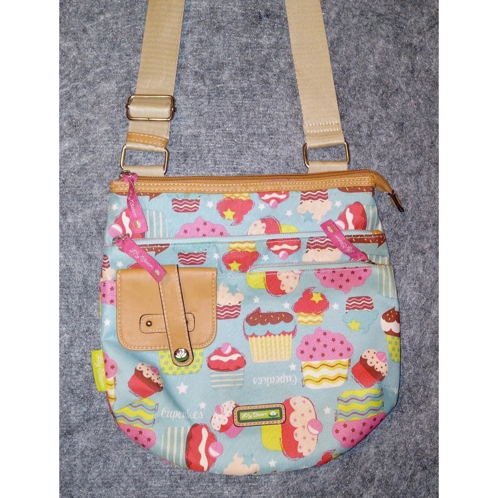 Lily Bloom Crossbody Bag Women Small Blue Cupcake Print Eco Friendly Messenger